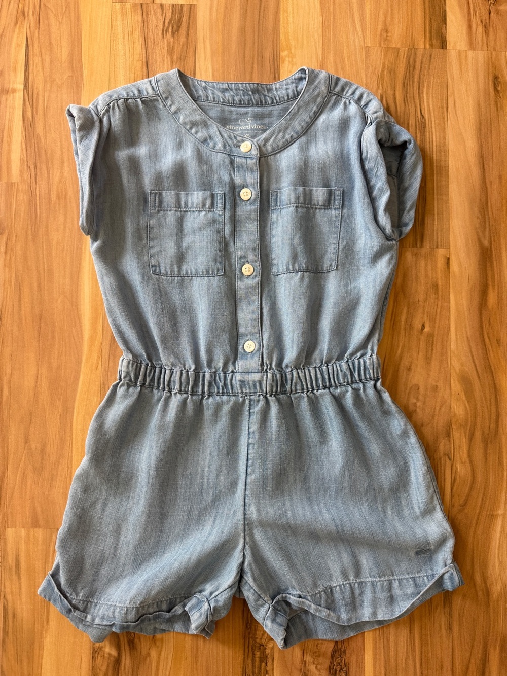 Vineyard Vines Light Blue Chambray Girls' Short Romper